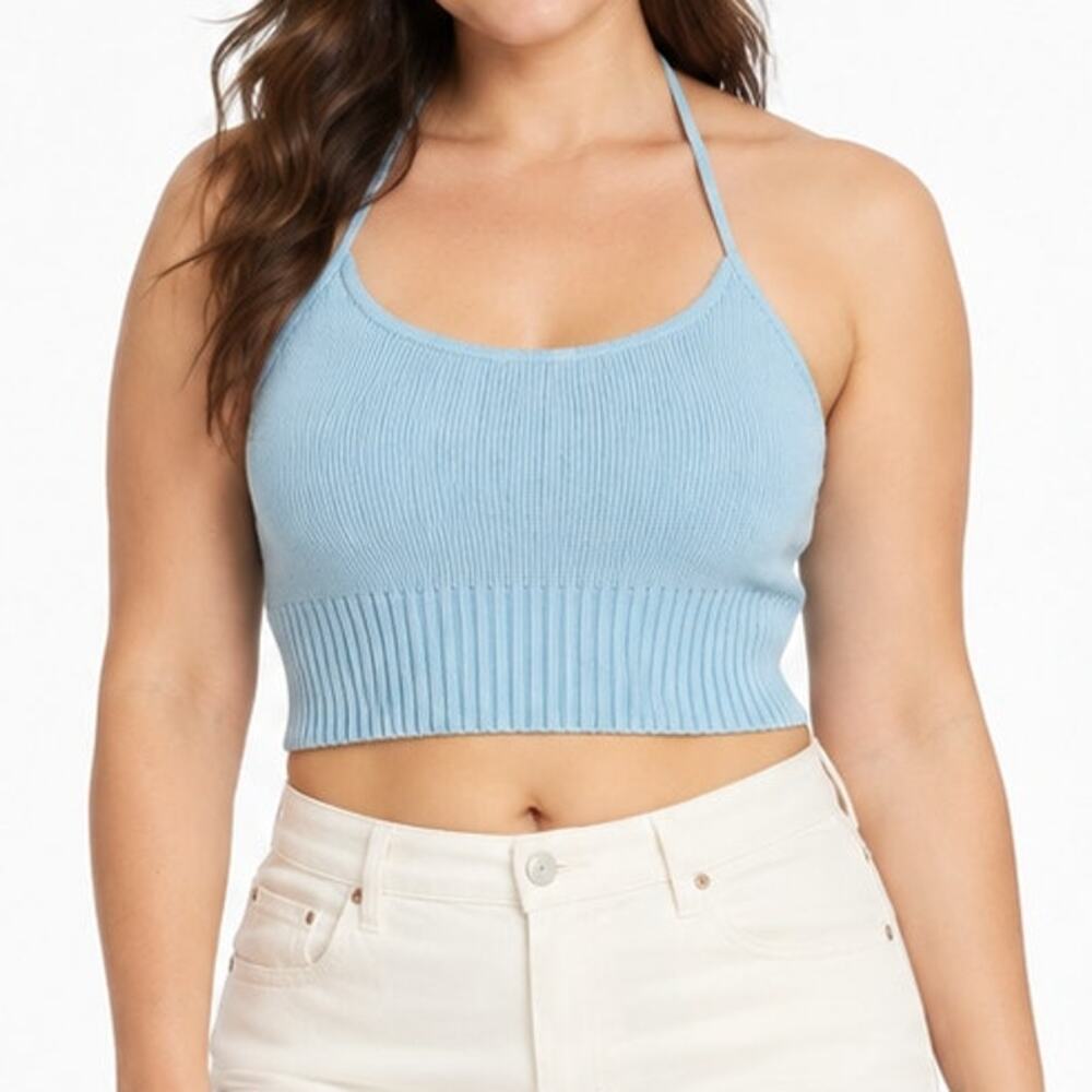 PacSun Blue Knit Halter Crop Top L